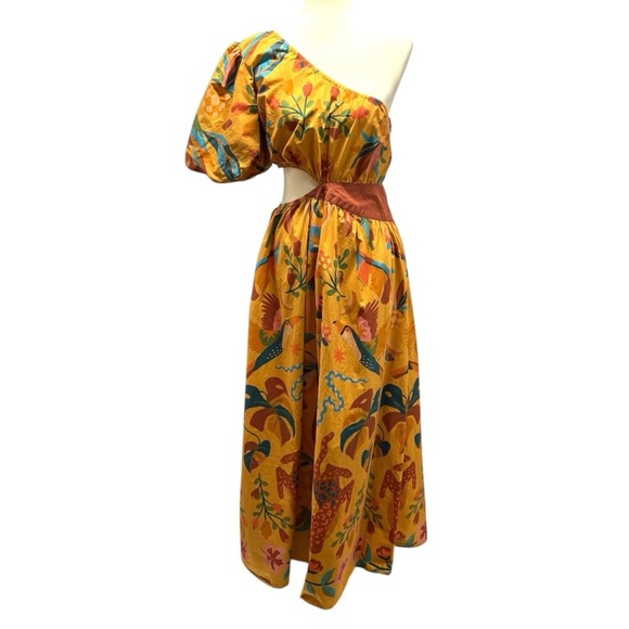 Farm Rio x Anthropologie One Shoulder Tropical Puff Sleeve Maxi Dress Large - Picture 7 of 16